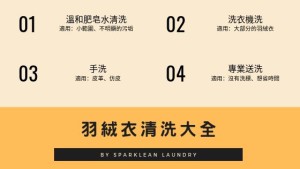 1.溫和肥皂水清洗 2.洗衣機洗 3.水洗 4.專業送洗